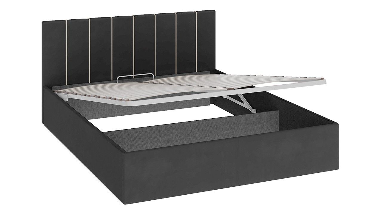 Кровать с подъемным механизмом «Верона» (Велюр Серый/Кант Крем)/(Спальное Место 1600 х 2000 мм)