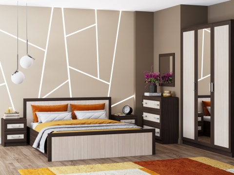 Спальный Гарнитур Зара Раскладка МДФ Венге/Ясень Шимо Светлый