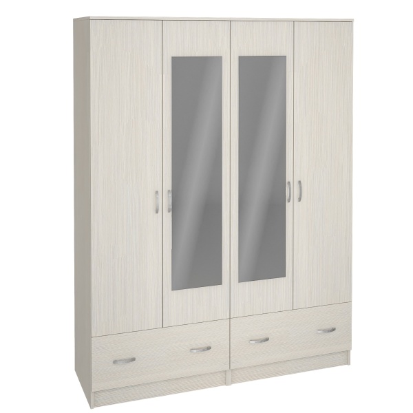 Шкаф Рига 4-х Створчатый с Зеркалом ШК-4 Разные Цвета/Ш-1600 х В-2120 х Г-520 мм